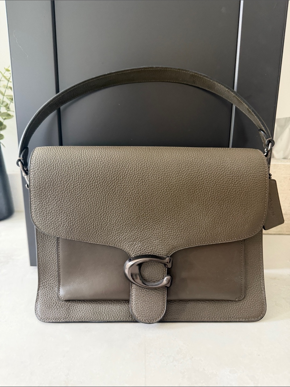 Coach Large Tabby Moss with Pewter “C” Clasp Leather Shoulder